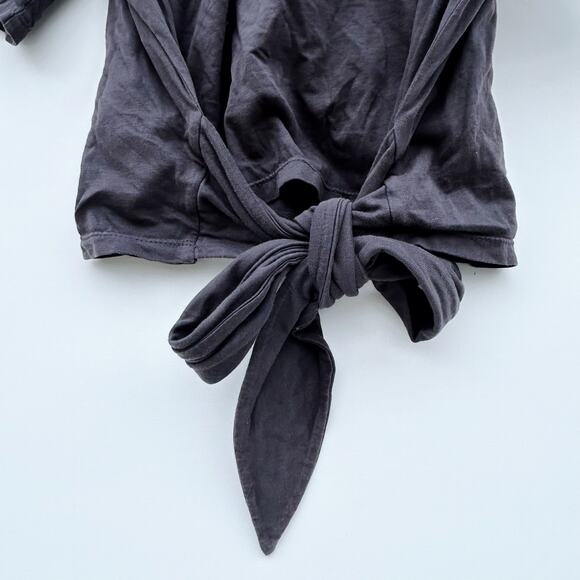 Le Superbe Tied Up Tee T-Shirt Cropped Knot Washed Black Cotton Medium - Picture 3 of 7